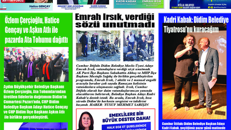 Yeni Didim Haberim Gazetesi çıktı. Okumak için tıklayınız.