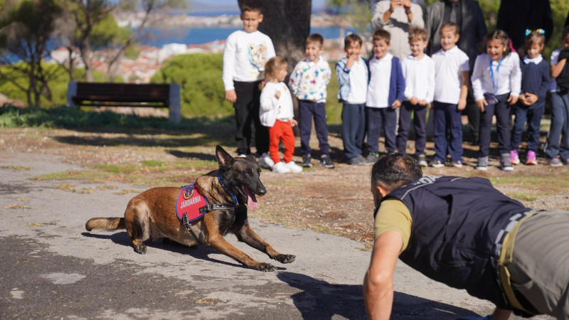 Jandarma arama kurtarma köpeği Çilek çocukların sevgilisi oldu